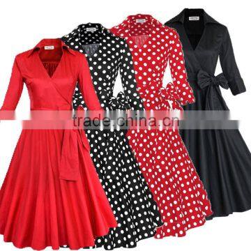 onen Z&M 2016 Retro 50s prom dress cheap Vintage long sleeved Polka dots Swing Jive Dress Rockabilly prom dress 50s