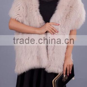 YR464 Top Quality Fox Handknitted Real Fur Shawl