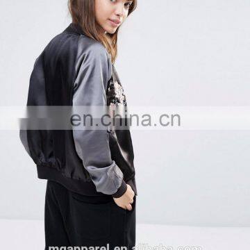 Wholesale Custom Satin Embroidered Bomber Jacket for Women photo-3