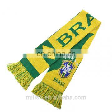 SC-0005 Acrylic soccer scarf custom print knitted jacquard Brazil Brasil football fan scarf