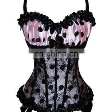 Classic Wholesale Front Three Bows and Lace Corset With Straps and Dots Printing Corset photo-3