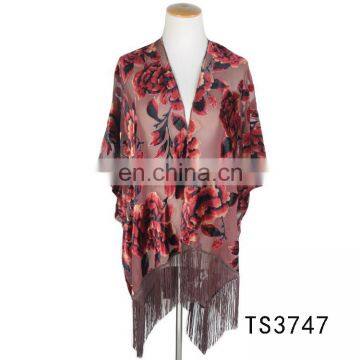 TOROS wholesale latest women burnout floral long fringe jacket kimono