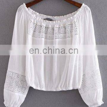 Custom Tops for women long sleeve lace insert women tops and blouses