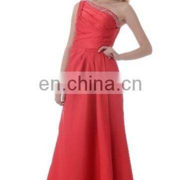 11629 Red one shoulder evening dress