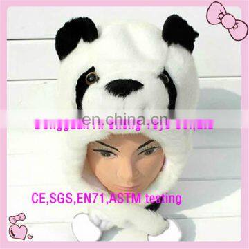 Custom high quality soft plush panda hats for kids