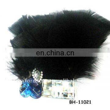 Popular real feather brooch with rhinestone