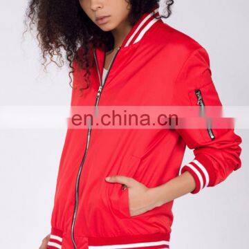 Polyester satin woman varsity jacket, custom tailored bomber jacket clothes women