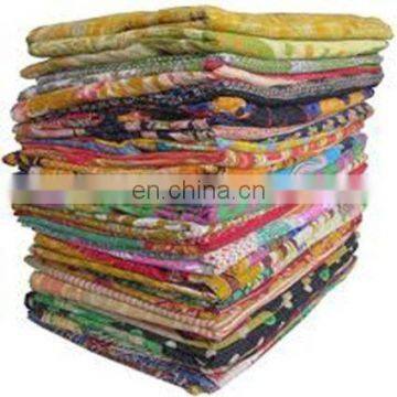 Vintage Silk Sari Queen Kantha Quilt Old Patola Silk Sari Patchwork Quilt Throw Ralli Gudari Bed Cover Blanket