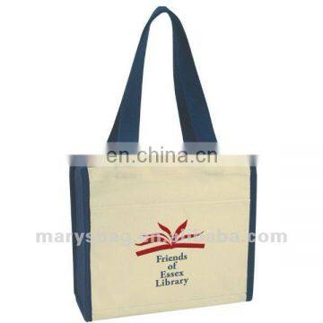 14 Oz. Heavy Cotton Canvas Tote Bag with Outside Pocket with Color Handle and Gusset