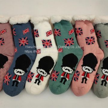 China Professional Slipper Socks Factory Supply  96N Knitting Sherpa Lined Socks With Anti Slip Grippers