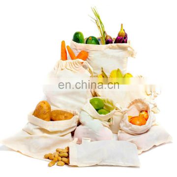 Recycled undyed natural cotton drawstring produce bag