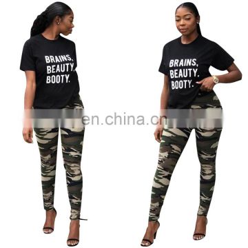 Independent station European and American women's fashion casual black offset printing letter T shirt