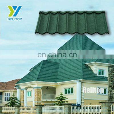 Relitop Stone Coated Steel Roof Tile Black Color Classic Style Roofing Sheet Seven Waves Stone Chips Step Tile