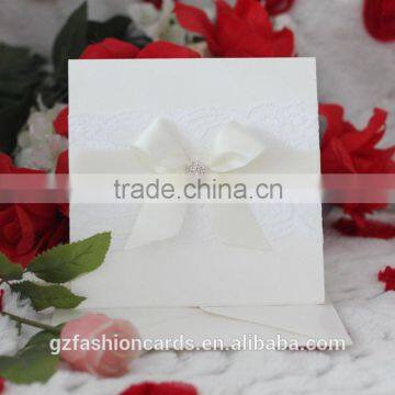 2016 Hot Sale Good Looking Simple Lace Ribbon Wedding Greeting Invitation Card