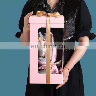 Custom Logo Cardboard Gift Sliding Box Drawer Paper Box With Clear Window for Flower Packaging photo-4