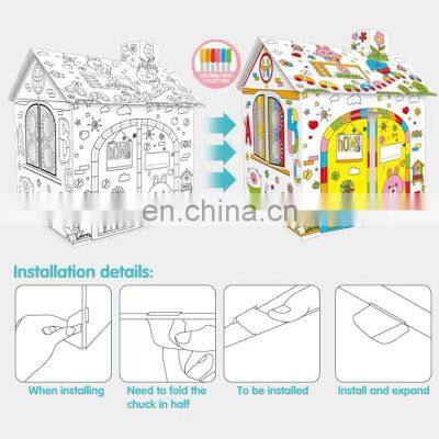 OEM Creative Kids Painting Graffiti Toy Large Paper Children DIY Drawing Doodle Doll Kids House 3D Painted Cardboard House photo-5