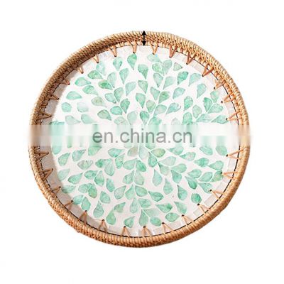 Best Seller Rattan tray with mosaic for your coffee station or table centerpiece, Fruits Tray, Oval Serving Tray