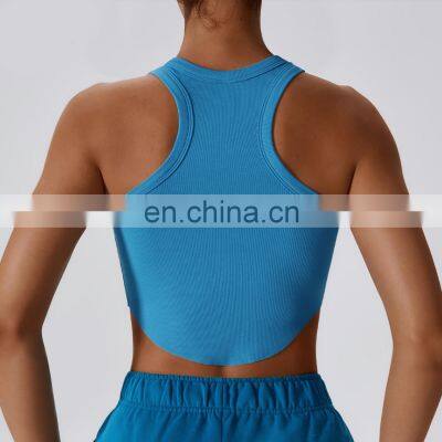 Ribbed Sleeveless Crop Gym Tank Quick Dry Tops Factory Sales U Hem Racerback Sports Bras 96rayon 4spandex photo-2