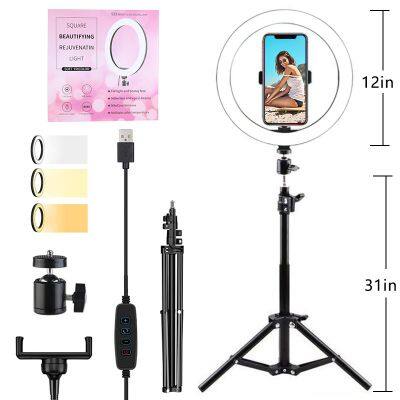 12 Inch LED Selfie Ring Light With Tripod 3 Lighting Modes 10 Brightness Levels 180 LED Bulbs