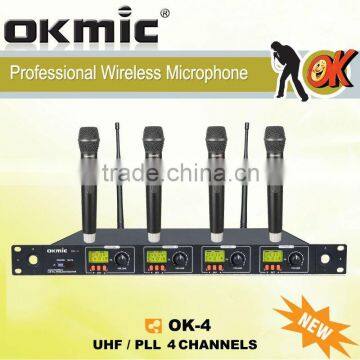 OK-4 UHF/PLL 4 Channel wirelesss microphone system