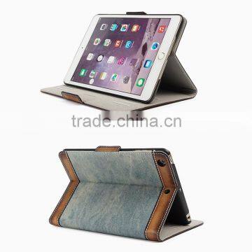 Cowboy Design Jeans/Denim Fabric With Brush-Off Leather Trimming Tablet Case For IPad Air2 OEM/ODM photo-4