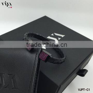 C Shape Python Leather Bracelet Stainless Steel High End Zircon Stone Crystal Red Black Leather Gold Plated Clasp Bangle
