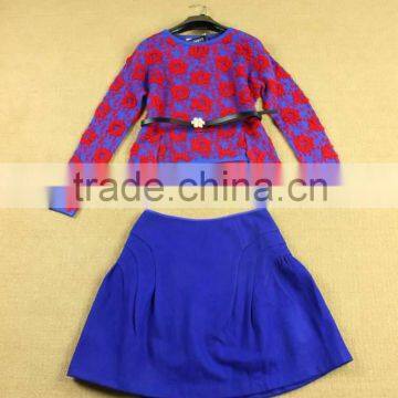 2014 Brand Name Newest European Runway Styles Edelweiss Knitted Models Sweater Tops +mini Skirts With Belt D1691501 photo-2