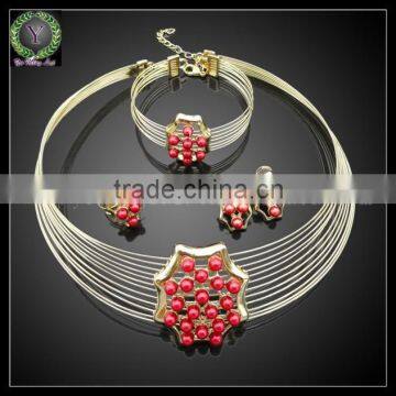 Gold plated fashion jewelry set in China with red coral beads design jewelry