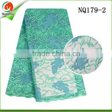 lace fabric wholesale in china aqua tulle lace with stone NQ179-2