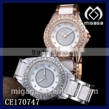 rhinestone bezel quartz watch ceramic strap*fashion quartz ceramic watch