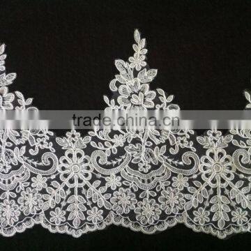 2015 new design wholesale white corded tulle lace bridal lace trim width 23cm