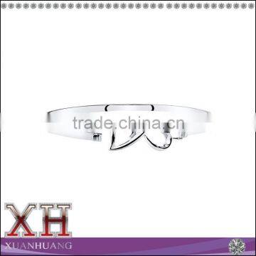 925 Sterling Silver Simple Double Heart Bangle