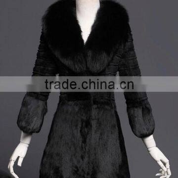 Women's three quarter sleeve Rabbit Fur Long Coat