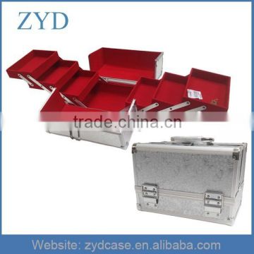 Aluminum silver portable professional cosmetic salon case,17cm x 25cm x 17cm