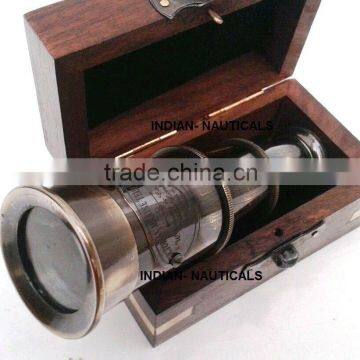 Brass nautical vintage Pocket Brass Nautical Telescope with wooden box 12234