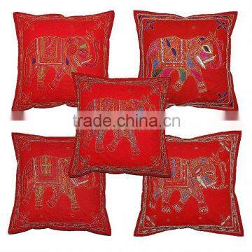 ELEPHANT DESIGN CUSHION COVER ARI ZARI MOCHI WORK