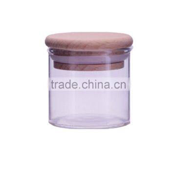 small airtight glass jar with wooden lid 2.3oz