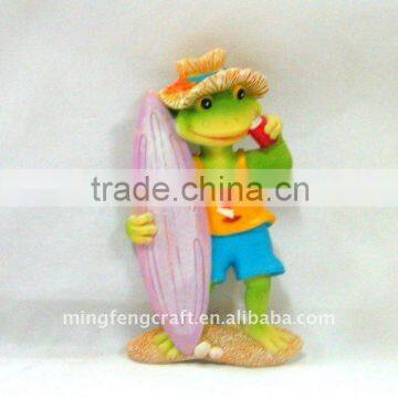 Polyresin Frog Figurine With The Surfboard Fridge Magnet