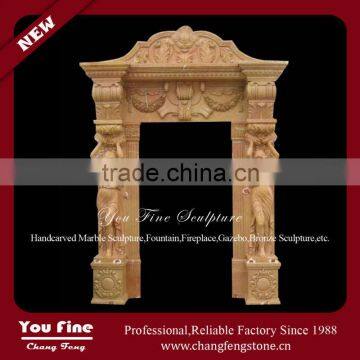 Natural Hand Carved Beige Marble Door Surround For Sale