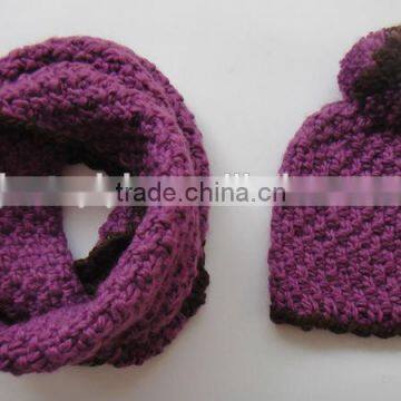 2014 Simple design high quality ladies purple knitted hat & loop set