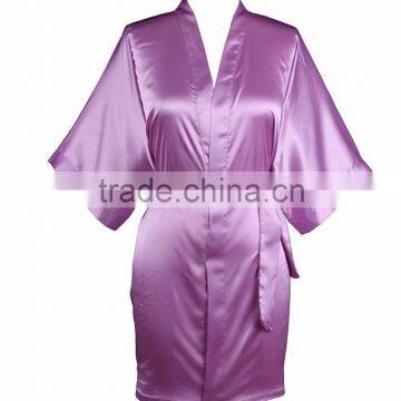 Cheap Short Bridesmaid Purple Satin Kimono Bath Robes in Bulk