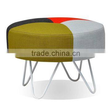 Colorful round wire metal with PU leather/wool/linen fabric relaxing stool