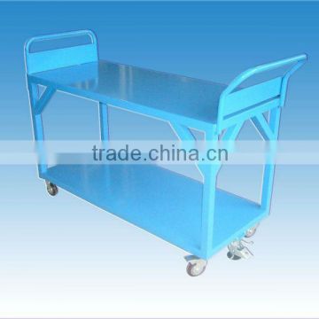 blue metal platform hand truck,double layers with four wheels