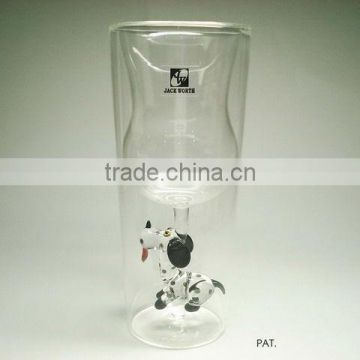 Dog Double Wall Glass Wine Cup