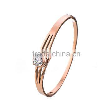 Newest Special Rose or Yellow Gold Plated Stainless Steel Crystal Rhinestone Bangle