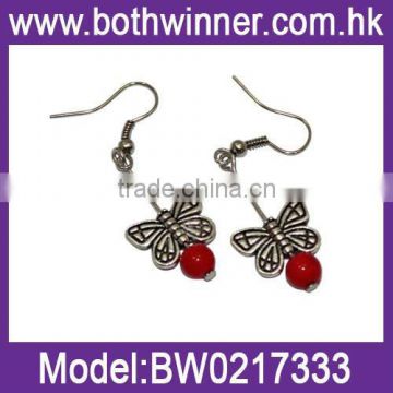 Elegant colorful silver earrings with bright colored stone with delicate butterflies