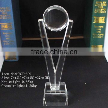 2016 hot selling v shaped crystal trophy cup