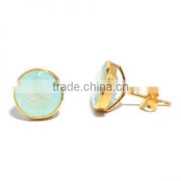 Gopali Jewellers Aqua Chalcedony Sterling Silver Gemstone unique stud earrings