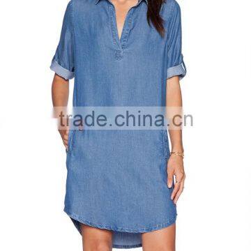 Half Sleeve Denim Summer Shirt Dress for Girls SYA15114 photo-2