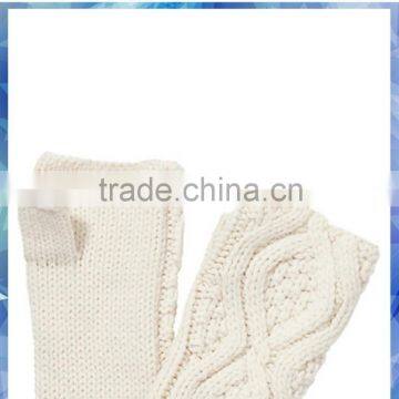 Long Cuff Cable Knitted Half Finger Gloves for Women